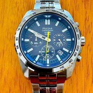 Pulsar Men’s Stainless Steel Chronograph Solar 100M Watch